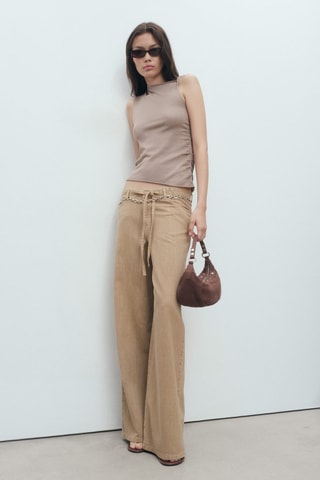 Top maille bretelles asymétriques - Beige