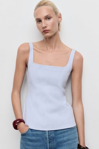 Top coton évasé - Bleu