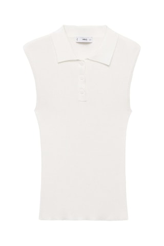 Top maille col polo - Blanc