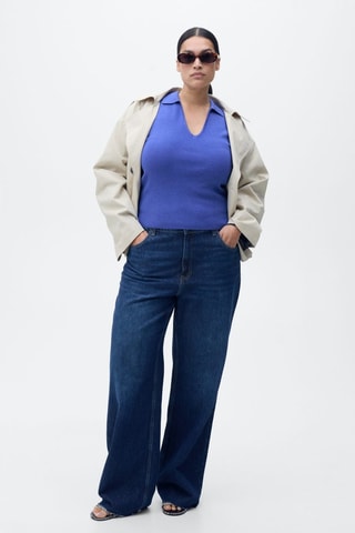 Top maille col polo - Bleu