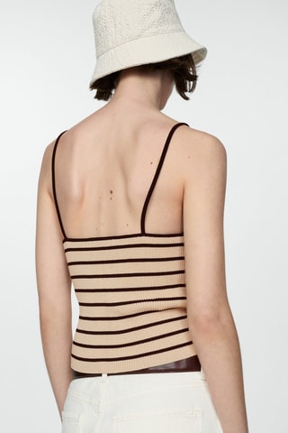 Top maille côtelée bretelles fines - Beige