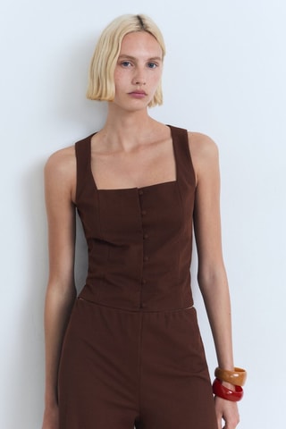 Top coton boutons - Marron