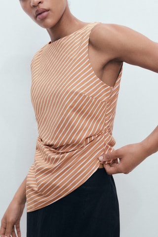 Top en coton asymétrique à rayures - Marron
