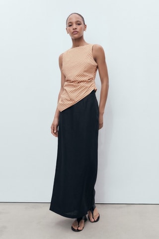 Top en coton asymétrique à rayures - Marron