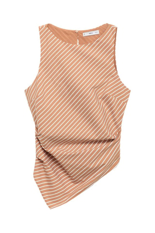 Top en coton asymétrique à rayures - Marron