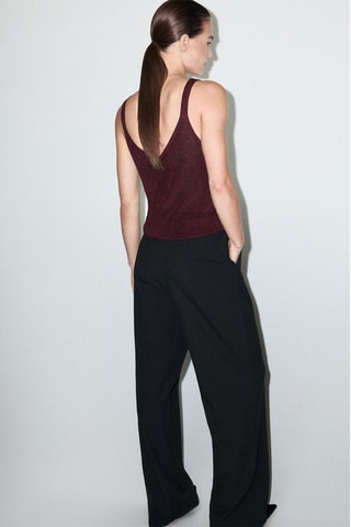Top maille Lurex col en V - Lie-de-vin