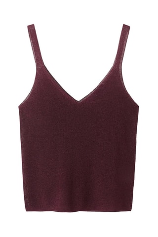 Top maille Lurex col en V - Lie-de-vin