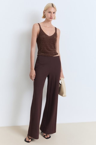 Top maille Lurex col en V - Marron