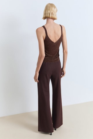 Top maille Lurex col en V - Marron