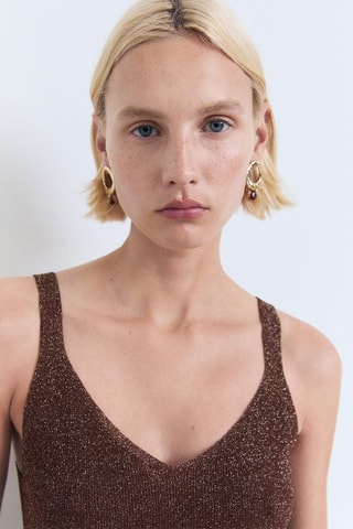 Top maille Lurex col en V - Marron