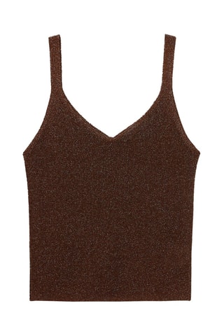 Top maille Lurex col en V - Marron
