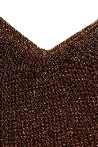 Top maille Lurex col en V - Marron