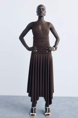 Robe longue motif combiné - Marron