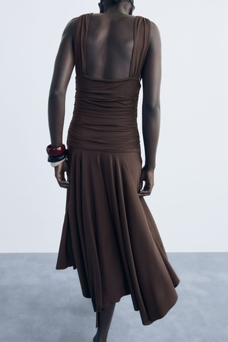 Robe longue motif combiné - Marron