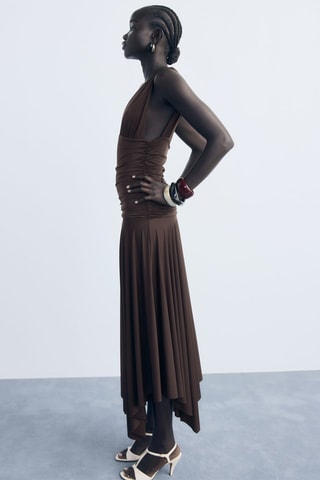Robe longue motif combiné - Marron