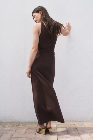 Robe asymétrique froncée à bretelles - Marron