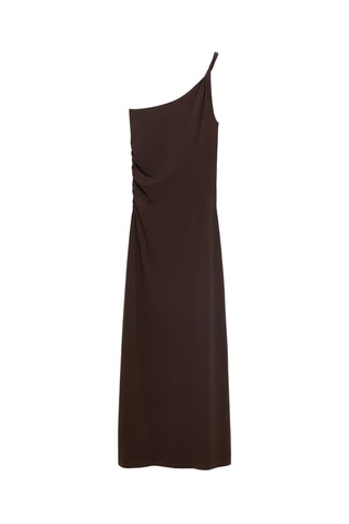 Robe asymétrique froncée à bretelles - Marron