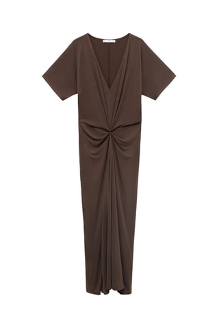 Robe col V froncé - Marron