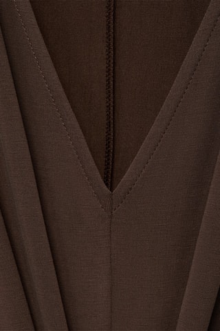 Robe col V froncé - Marron
