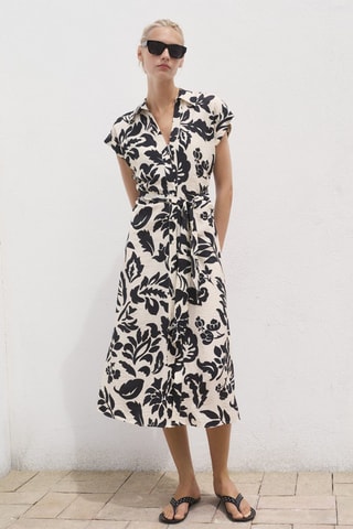 Robe chemisier imprimé floral - Blanc cassé