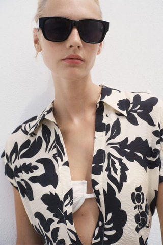 Robe chemisier imprimé floral - Blanc cassé