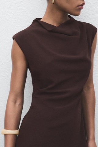 Robe froncée avec col drapé - Marron