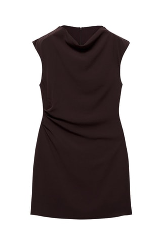 Robe froncée avec col drapé - Marron