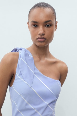 Robe rayures asymétrique nœud - Bleu