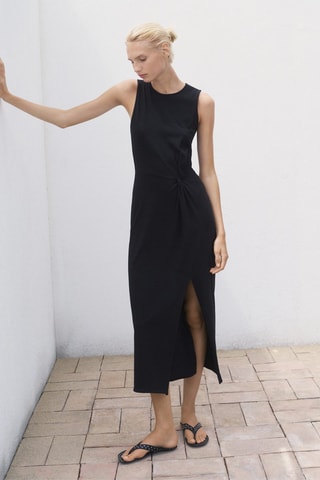 Robe midi en coton froncé - Noir