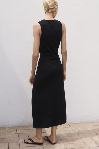Robe midi en coton froncé - Noir