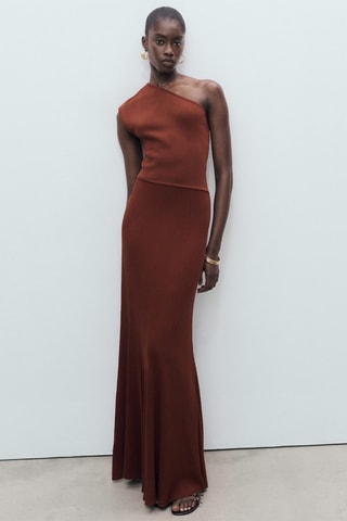 Robe maille combiné asymétrique - Rouge