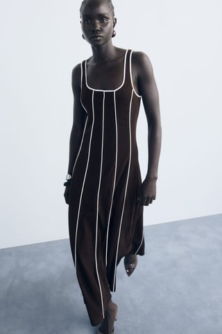 Robe coton à rayures - Marron
