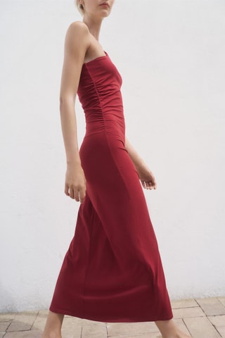 Robe asymétrique froncée à bretelles - Bordeaux