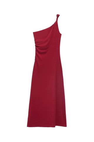 Robe asymétrique froncée à bretelles - Bordeaux