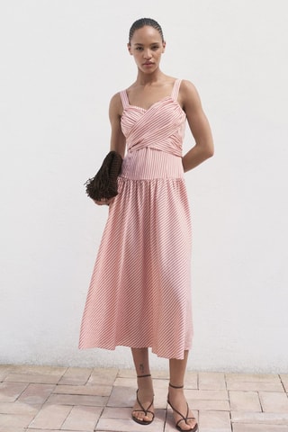 Robe cache-cœur à rayures - Rose