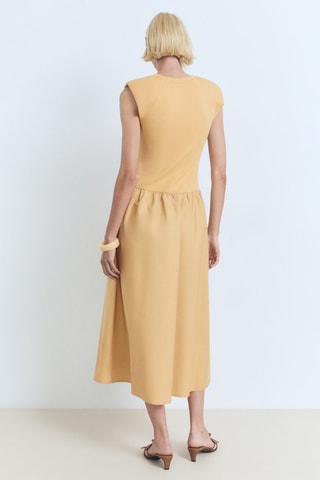 Robe midi tissu combiné - Orange