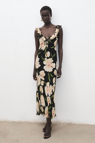 Robe à fleurs détail volants - Noir