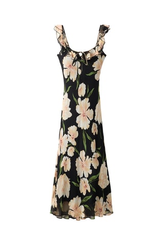 Robe à fleurs détail volants - Noir
