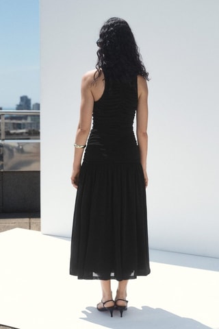 Robe midi froncée - Noir