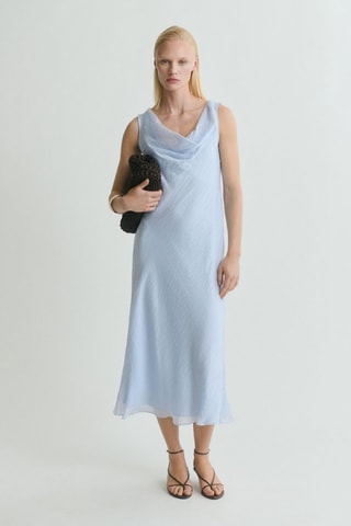 Robe midi encolure drapée - Bleu