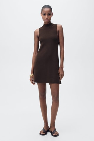 Robe maille col montant - Marron