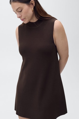 Robe maille col montant - Marron