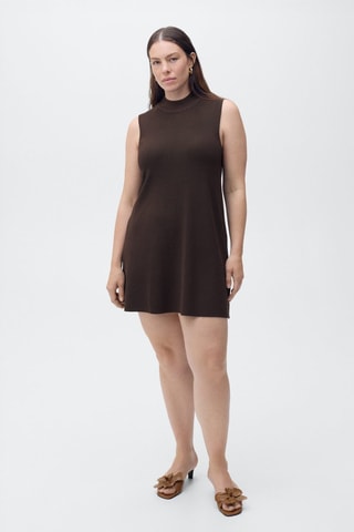 Robe maille col montant - Marron