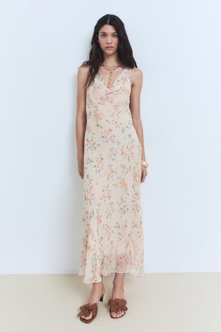 Robe drapée avec imprimé fleuri - Saumon