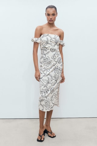 Robe bustier à fleurs - Blanc cassé