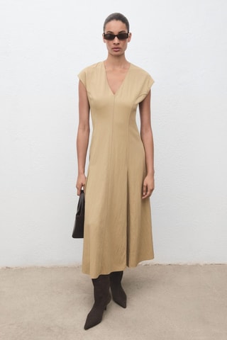 Robe col V avec coutures - Jaune
