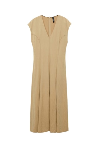 Robe col V avec coutures - Jaune