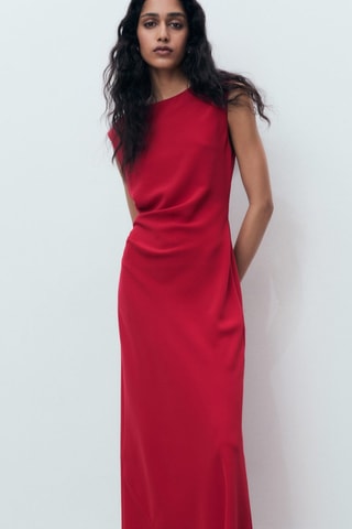 Robe midi froncée - Rouge