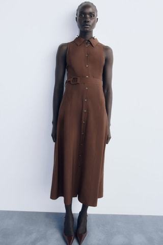 Robe chemisier ceinture - Marron