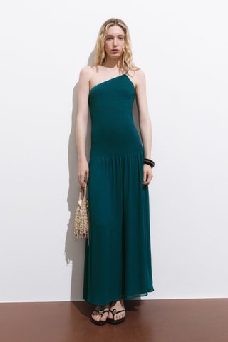 Robe longue asymétrique - Bleu de Prusse